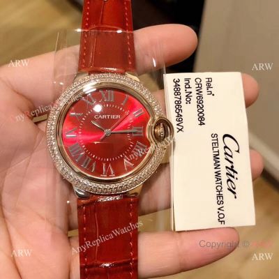 Copy Ballon Bleu De Cartier Red Dial Quartz Watches 